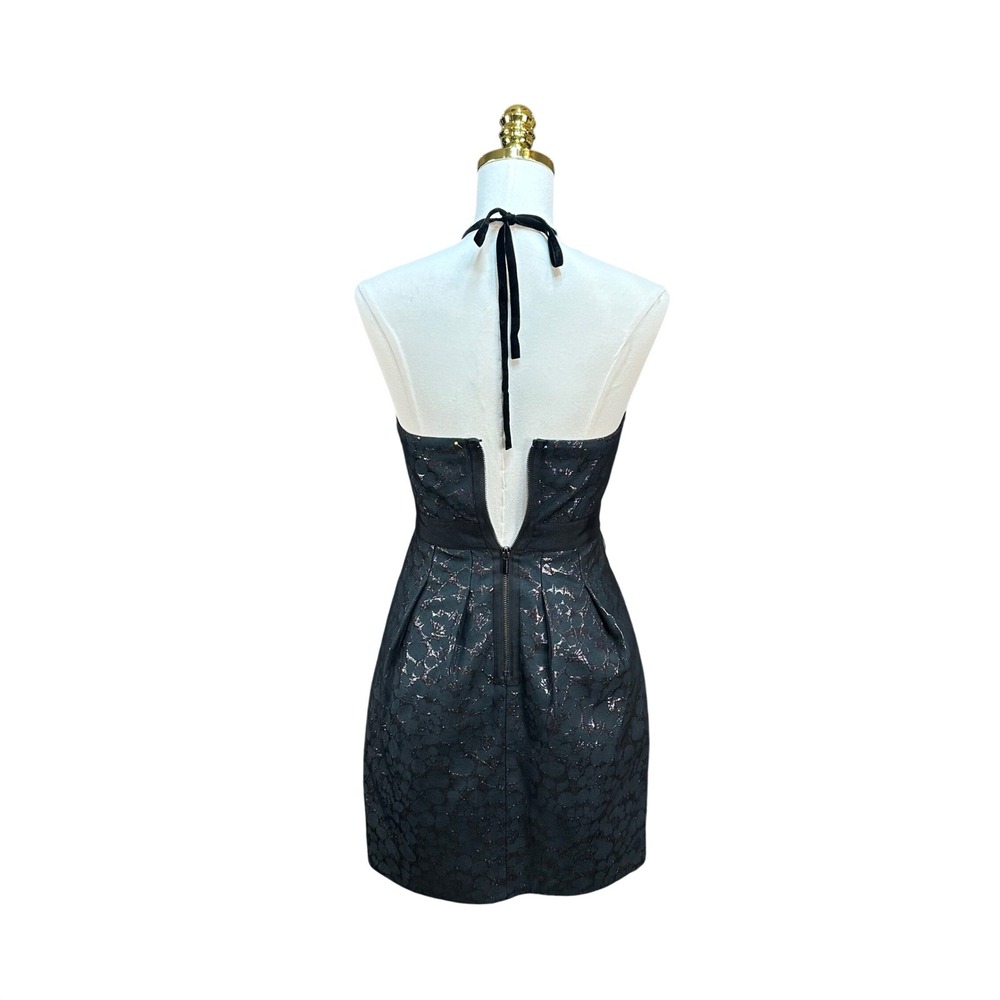 BCBG MAX AZRIA Women‎ Black Metallic Lace Jewel Halter Cocktail Dress Size 0 - Picture 6 of 9